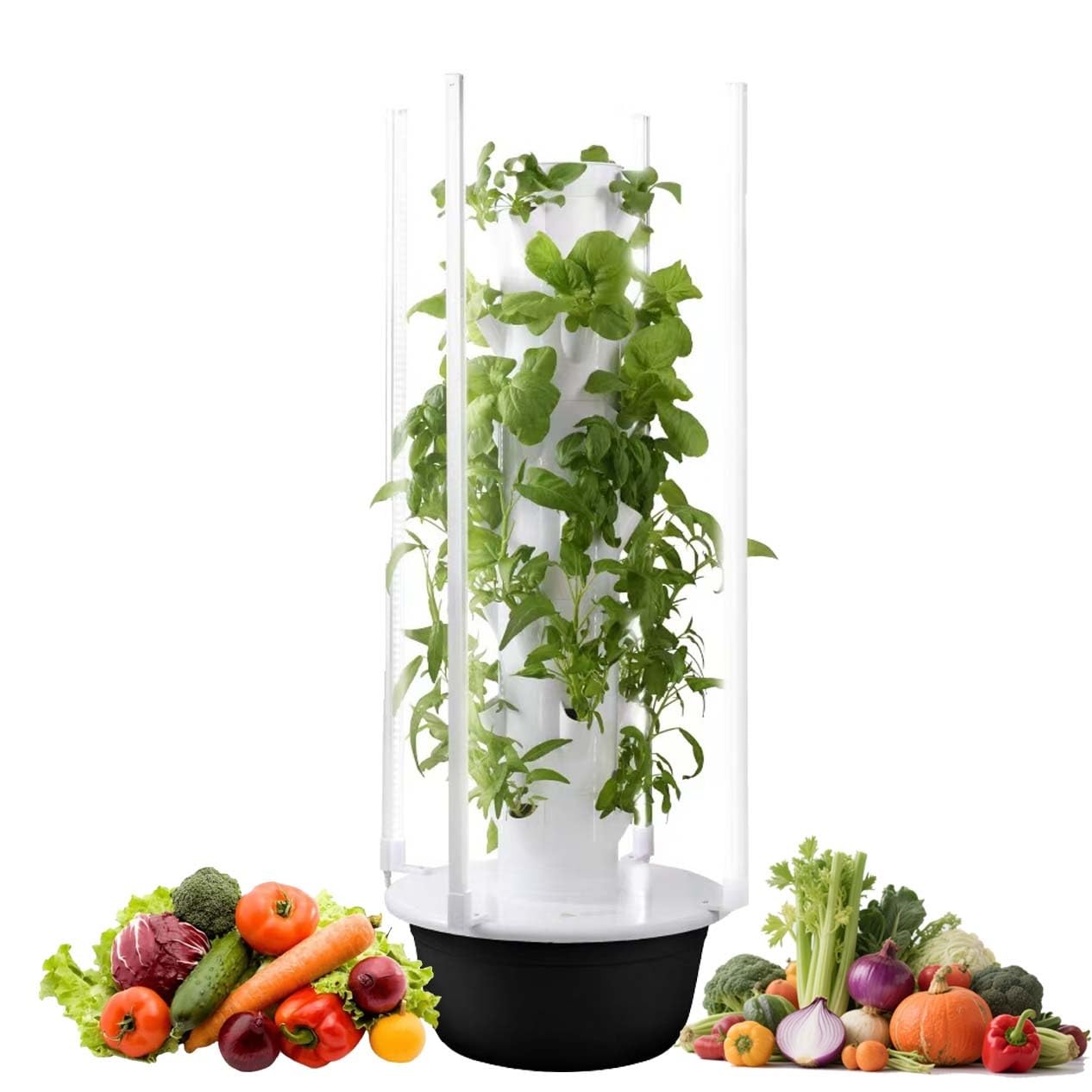Tour hydroponique d’intérieur avec Irrigation Automatique & éclairage LED – Jardin Vertical pour légumes et Herbes – Kit sans Terre, Structure en ABS – 36 emplacements(20Holes+LED)