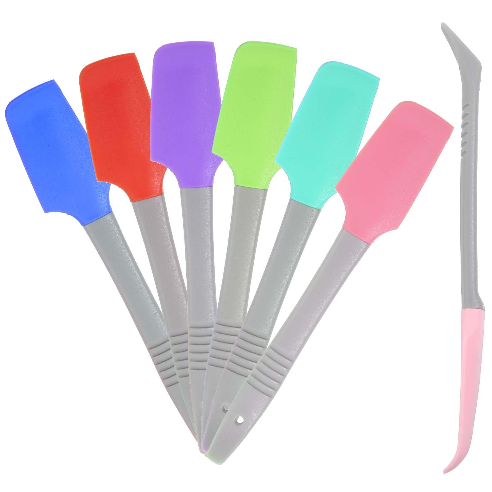 Sibba Silicone Mini Spatula Set 6-Pack 7 Inch Curved Small Spatulas for Jars Cans Bowls Heat Resistant Non-Stick Flexible Food Scrapers Kitchen Tools Cooking Baking Frosting Mixing