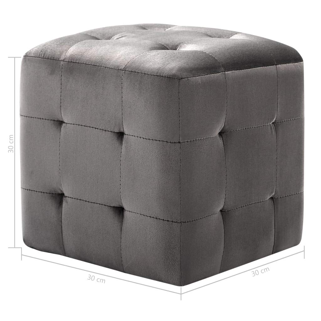 SKM Pouf Salon, 2 pcs Poufs Meuble Carré Gris 30 x 30 x 30 cm Tissu Velours pour Salon Chambre Librairie