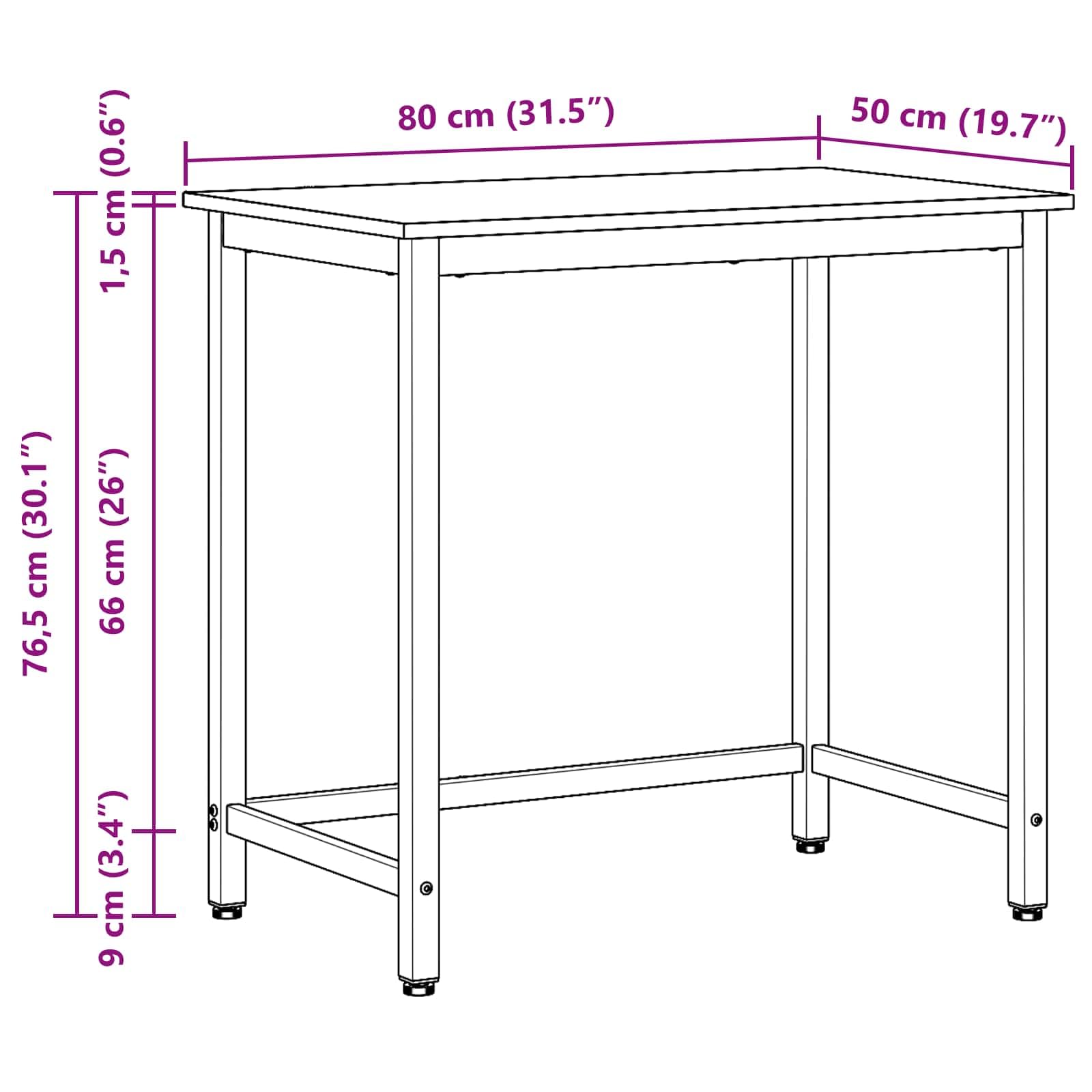 Stół ze starego drewna, 80 x 50 x 76,5 cm, wykonany z drewna i stali, z regulacją wysokości, do biura, domowego biura, gier, ze stabilnym stelażem stalowym, ergonomiczny i wszechstronny