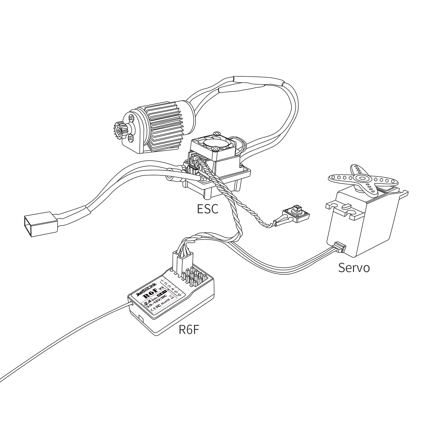 Radiolink Ricevitore R6F RC 2.4 GHz 6 canali, Ampia Portata Fino a 400 m, per Auto Barche Compatibile con RC6GS V3/RC4GS V3/T8FB/T8S/RC8X/T16D/T12D