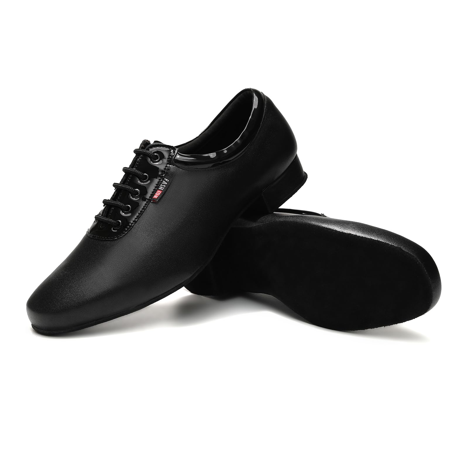 YCALCP Black Ballroom Dance Shoes Men Leather Lace-up Dancing Shoes Salsa Tango Ballroom Practice Character Shoe, 10.5 US
