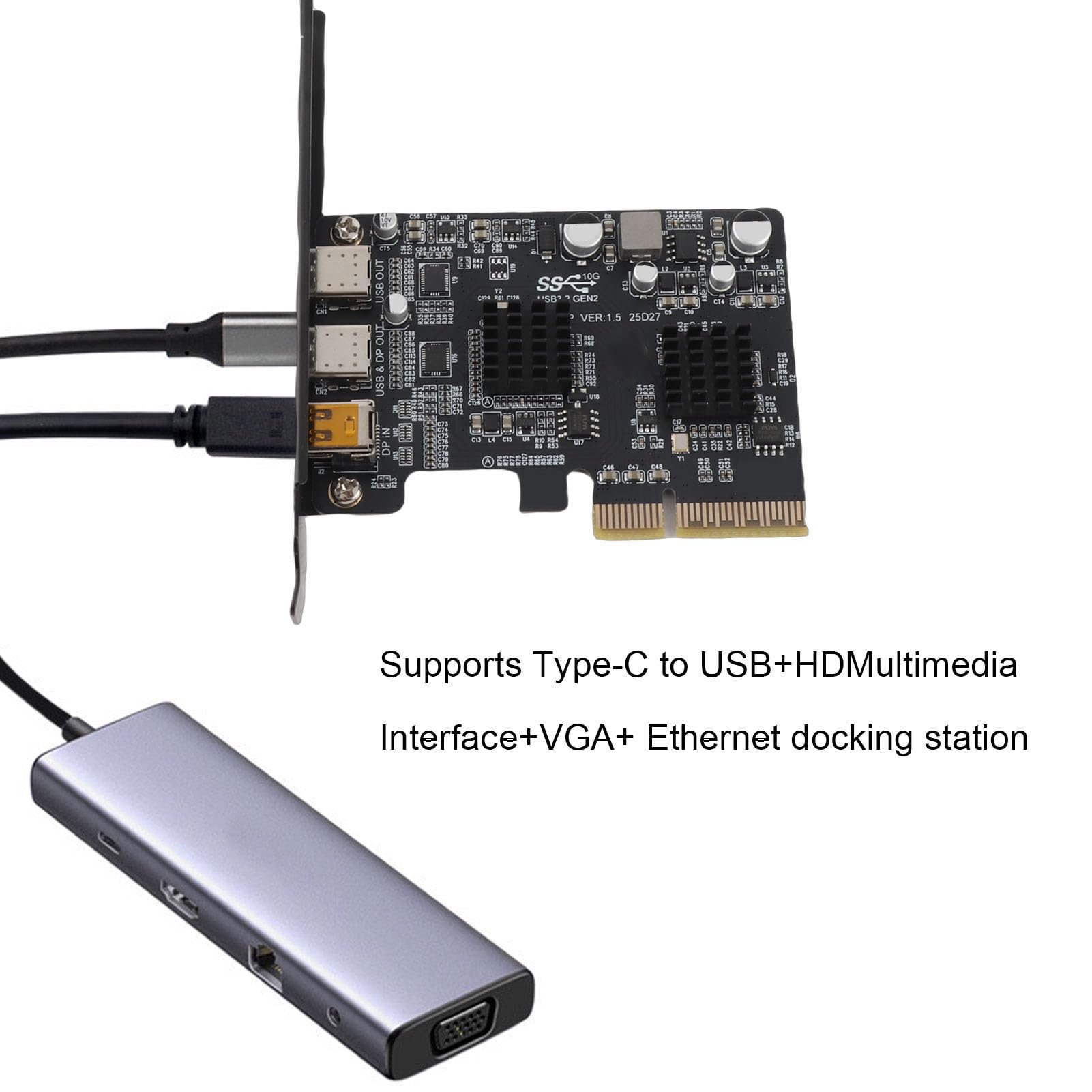 PUSOKEI Karta rozszerzeń Wideo PCIE do Komputerów Stacjonarnych |USB 3.0 Typu C 10G z DisplayPort 4K 60 Hz X4 X8 X16