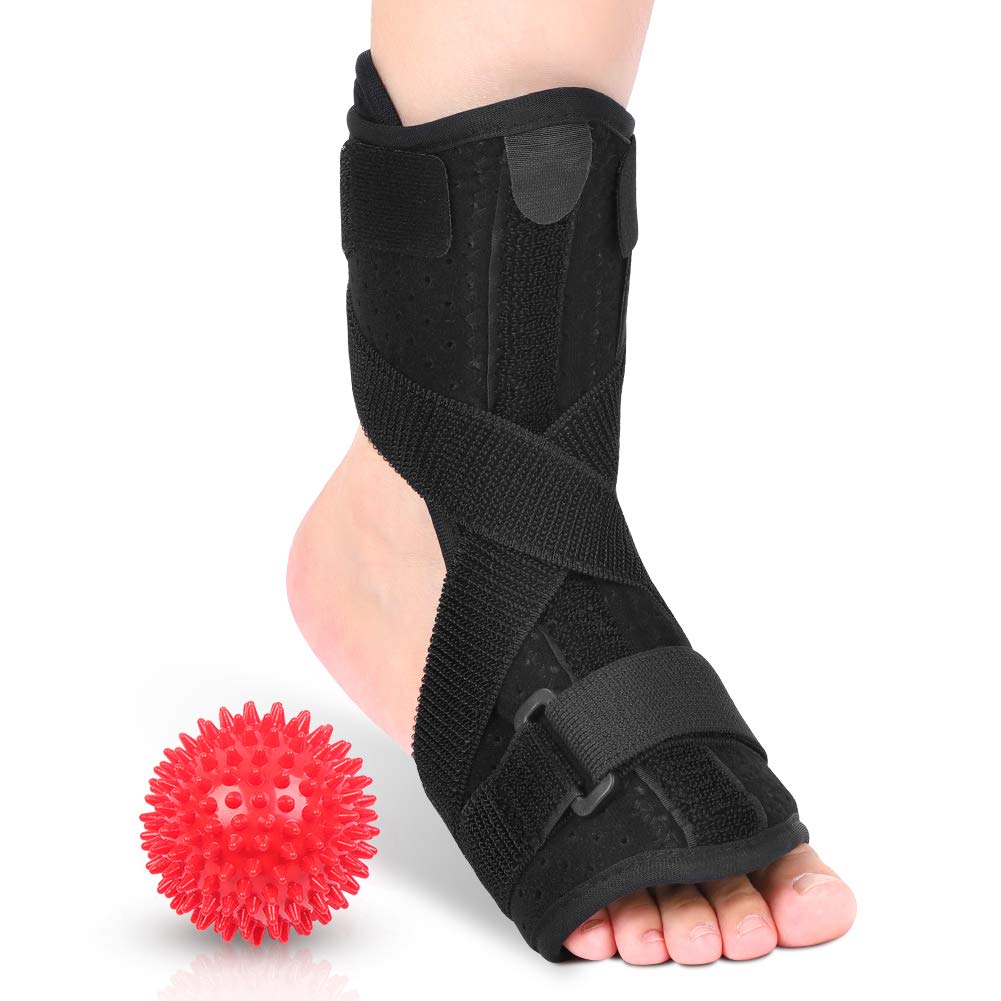 Plantar Fasciitis Night Splint with Foot Massage Ball, Orthotics Dorsal Night Splint for Plantar Fasciitis, Drop Foot, Achilles Tendonitis, Night And Day Heel Pain Relief, Fits Left or Right Foot