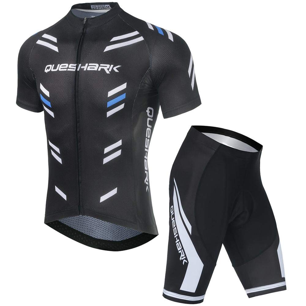 Queshark Men's Cycling Jersey Set Road And MTB Bike Jersey Short Sleeves Cycling Kits + Shorts with 5D Padded