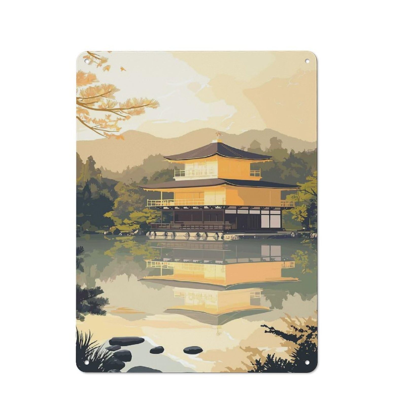 Junmoney Style-22 Retro Metal Wall Sign 40X30cm With Golden Pavilion Reflection For Home Bar Wall, A Decorative Gift For A Newly Furnished Home Bar