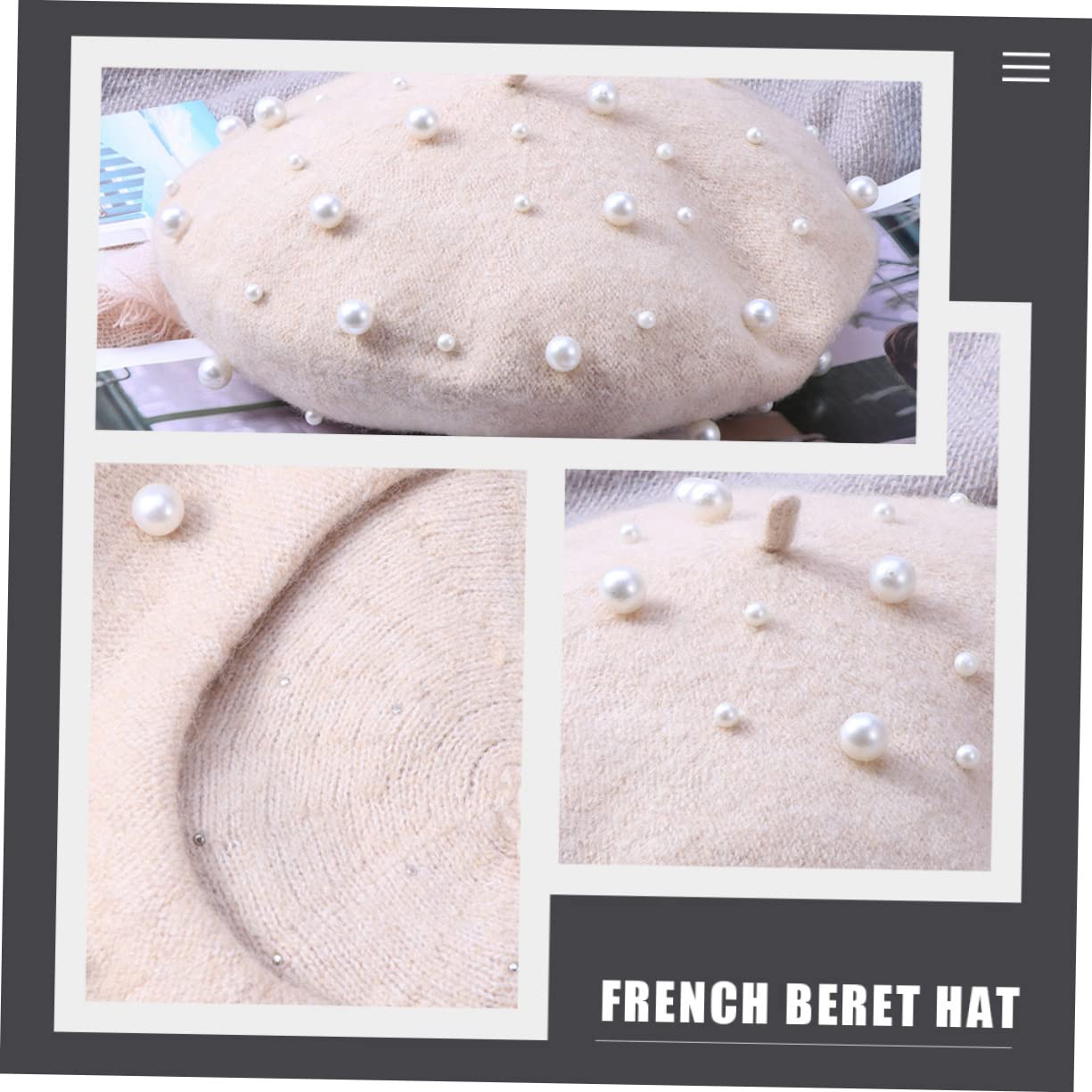 Beavorty Beret Hat for Women Hat Imitation Pearl Beads French Style Beret Cap Fashionable and Comfortable
