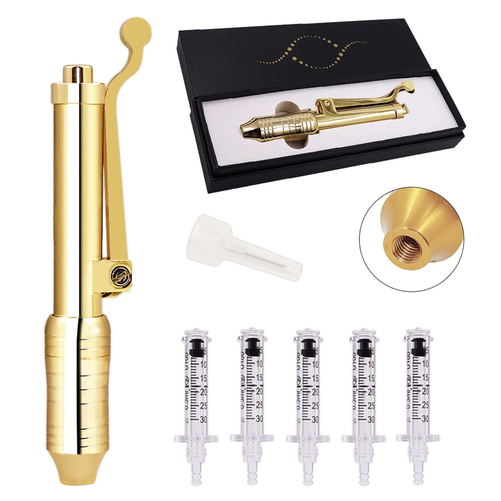 Hyaluronic Acid Pen Kit Hyaluron Micro Iniettore con 5 Testa Fiale Ago Gratuito Iniezione Penna per Sollevamento Pelle Labbra