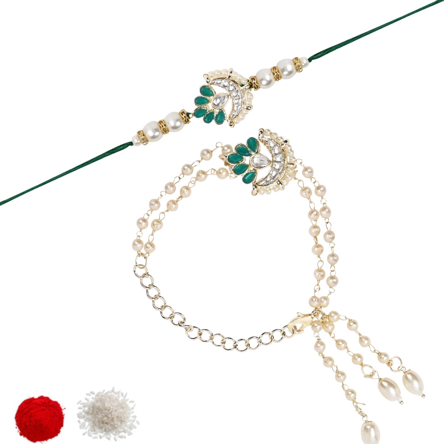 I Jewels Kundan & Pearl Bhaiya Bhabhi Lumba Rakhi Bracelet Combo Set With Roli Chawal & Rakshabandhan Greeting Card For Unisex Adult (R143-CO) (B0D7C5S7ZZ) Amazon Price History, Amazon Price Tracker