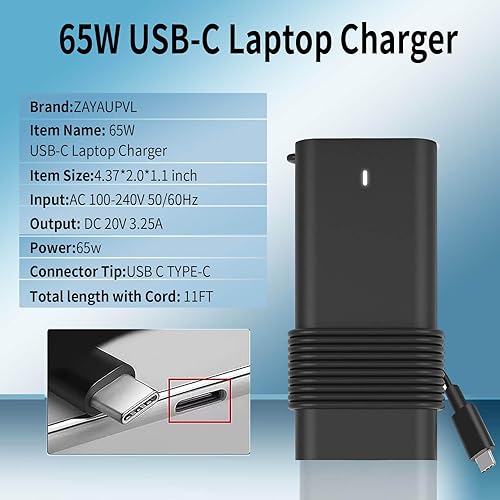 Miniatura 2 de Cargador de laptop USB C delgado de 65 W para cargador de laptop Dell USB C, compatible con Dell Latitude 5420 5520 5540 7420 7410 3450 5290 7400,