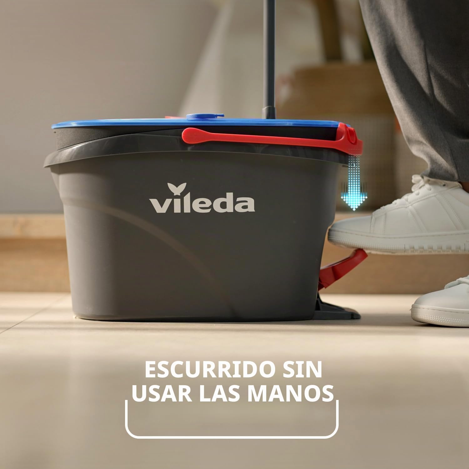 Vileda RinseClean - Sistema de fregona giratoria, Separa el Agua Limpia y la Sucia, escurrido sin Esfuerzo, Juego de fregona y Cubo de Microfibra, Color Gris
