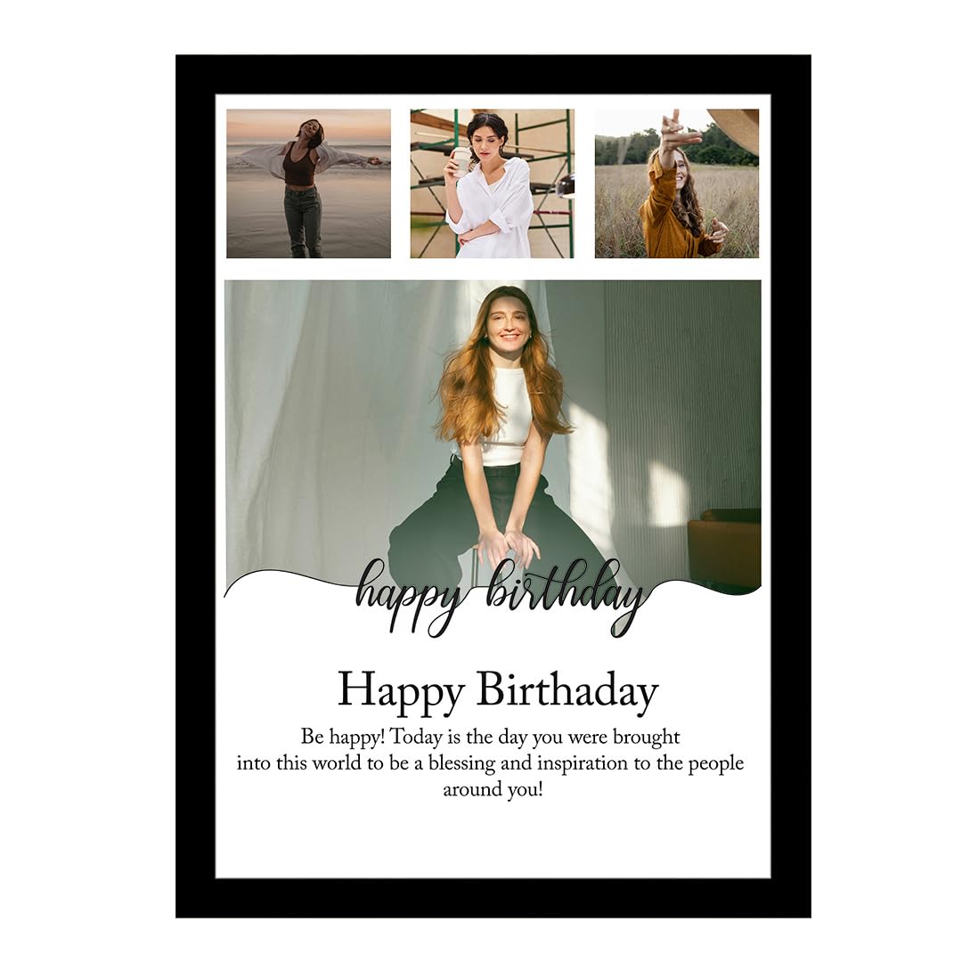 SNAP ART Personalized Happy Birthday Wall Photo Print Collage with 4 Photo Upload Customized Photo Frame Gift For Father, Mother, Brother and Friends (8x12 Inch4) 2