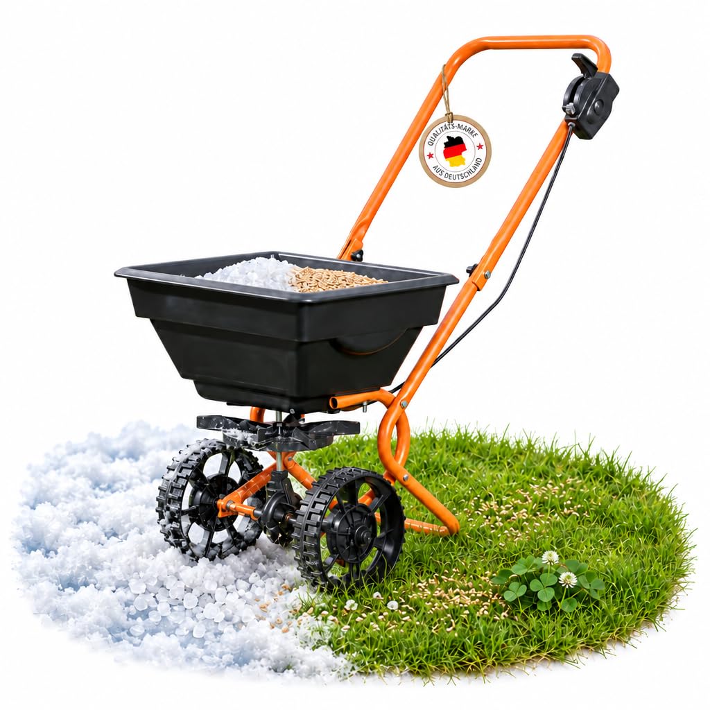Carrello, carrello per semi, spalmatore per prato e fertilizzante, per spargere e seminare uniformemente sale, fertilizzante e semi di prato, dosaggio a 10 livelli