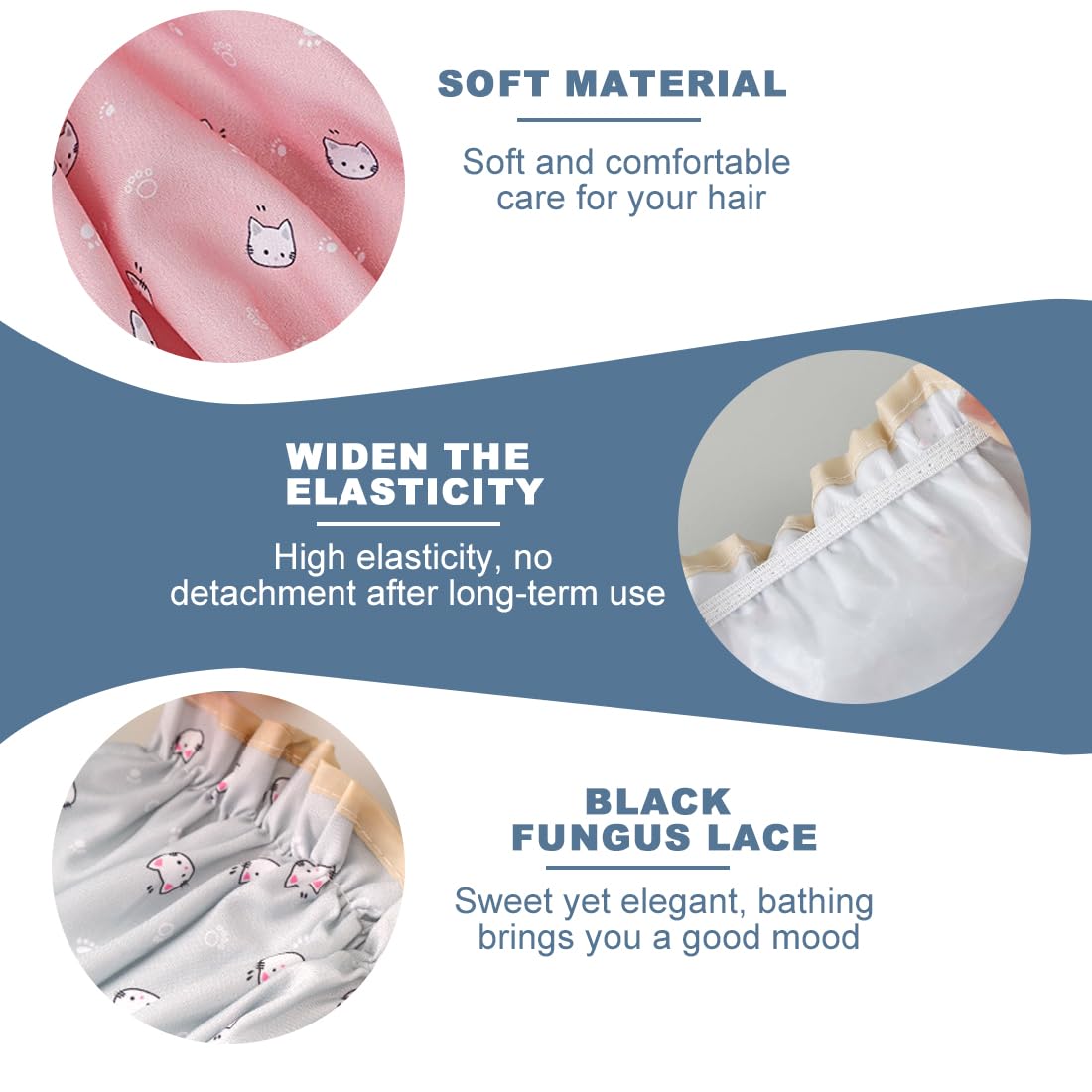 Double Layer Shower Cap for Women 2 Pack Elastic Band Reusable Shower Cap for Hair Waterproof Plastic Shower Cap with Ruffles Covering Ears - Image 4