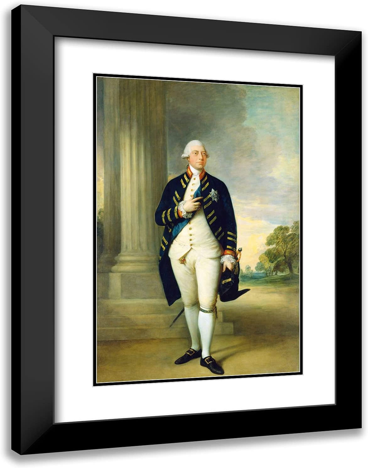ArtDirect Gainsborough, Thomas 18x24 Black Ornate Framed Art Print with Double Matting Titled: Portrait of George III