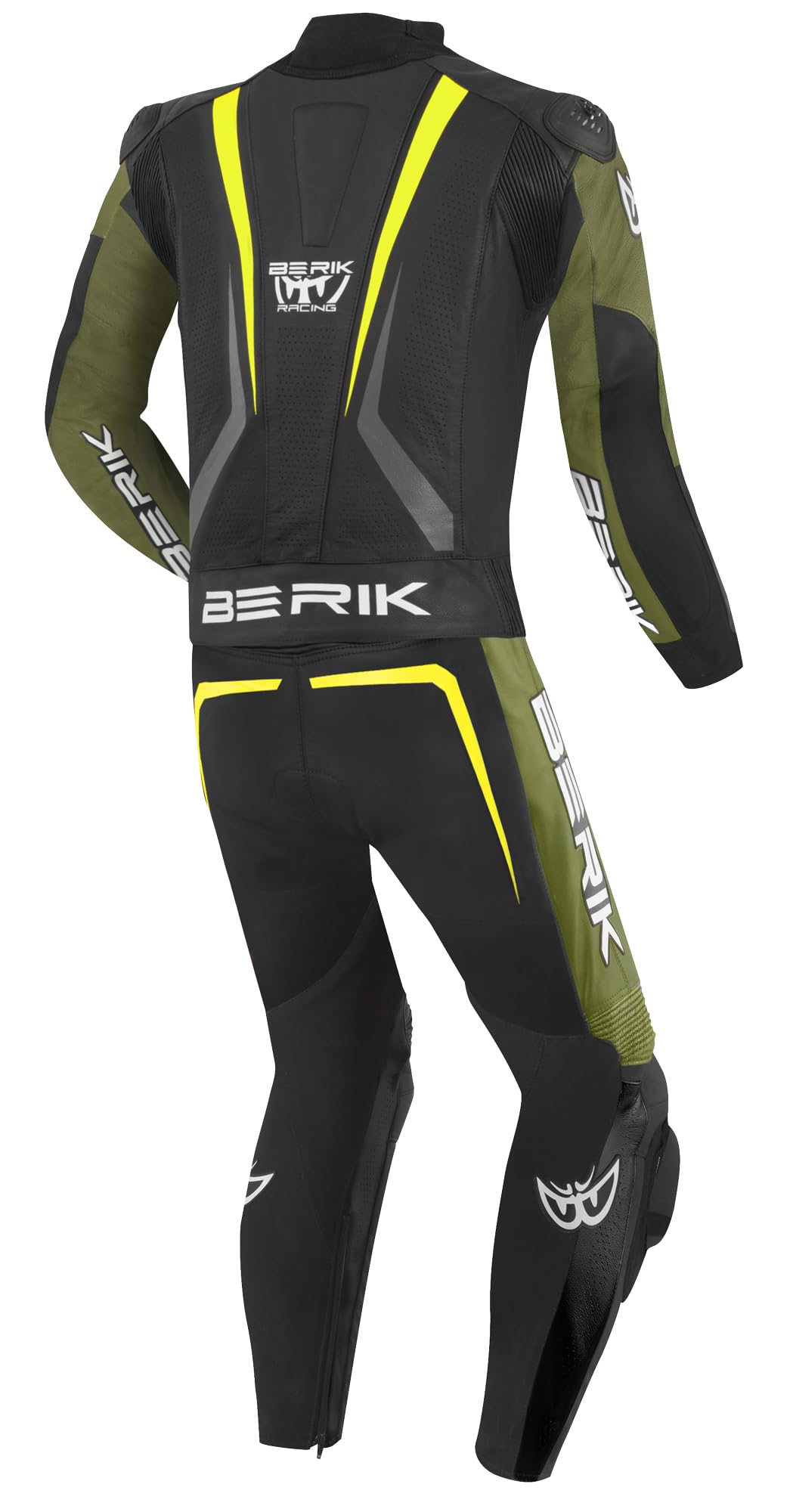 BERIK Absolute GP2 Tuta in pelle da moto a due pezzi, nero/verde/giallo neon, 58