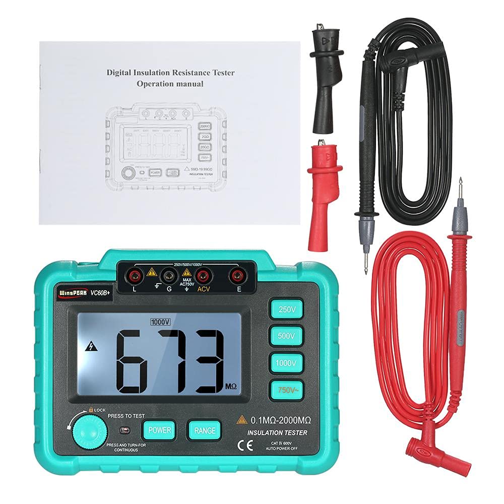 Mètres de résistance d'isolement - VC60B + Testeur de résistance d'isolement numérique LCD Megohm Meter Megohmmeter DC250V/500V/1000V