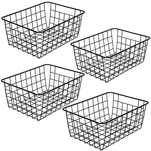 ZRAZ Kitchen Wire Baskets Farmhouse Decor Metal Food Storage Organizer, Household Refrigerator Bin with Built-in Handles for Cabinets, Pantry, Bathroom, Laundry Room, Garage,Set of 4 (Black)