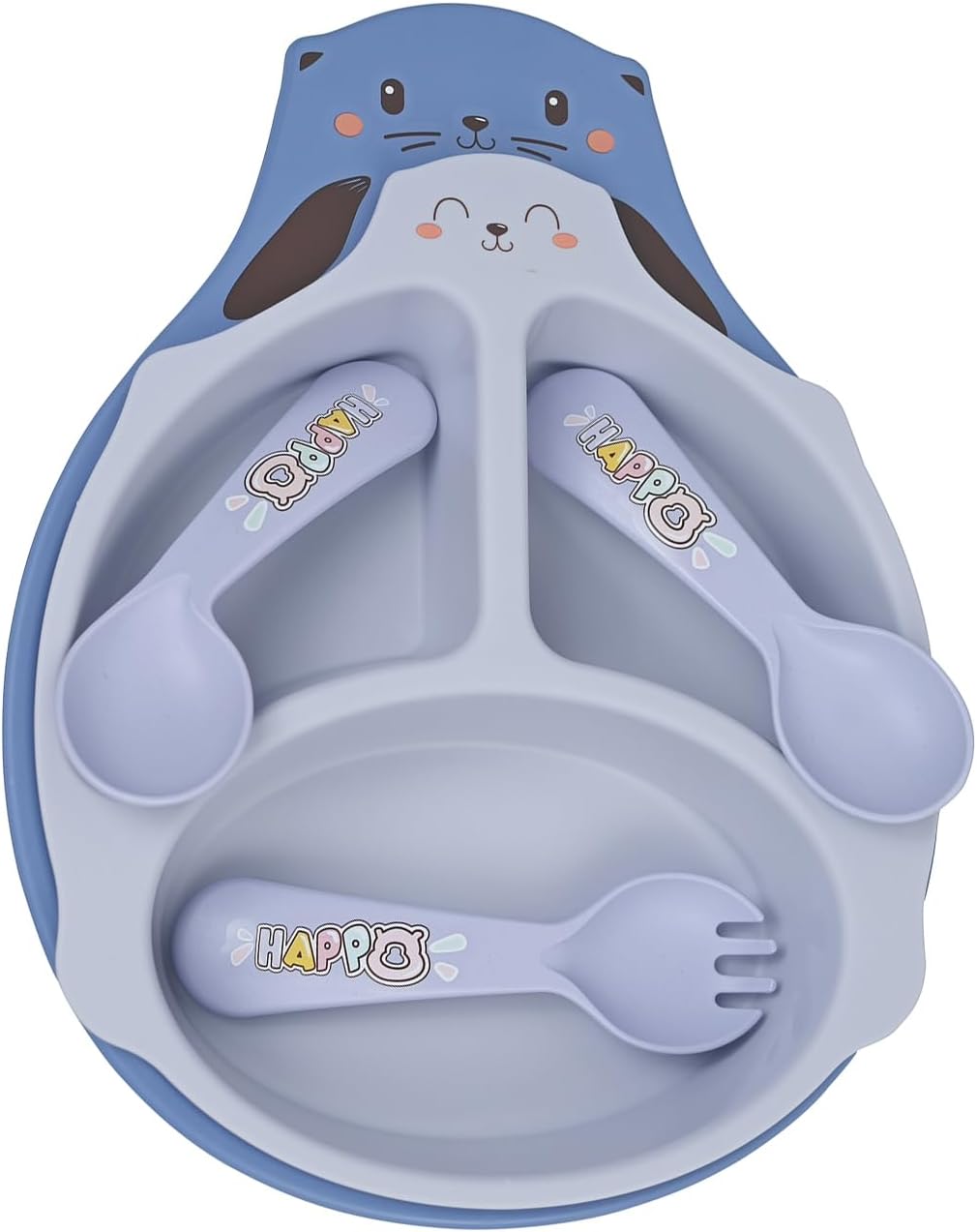 KYLO Tableware Set| 5-Pcs Set| Divided Baby Plates|Tableware Set for Kids| Toxin-Free, Food Grade and BPA Free| Attractive Spoon and Fork - Blue