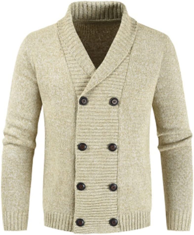 HZCX FASHION Mens Cardigan Shawl Collar Double Breasted Cable Knit Fall Sweater