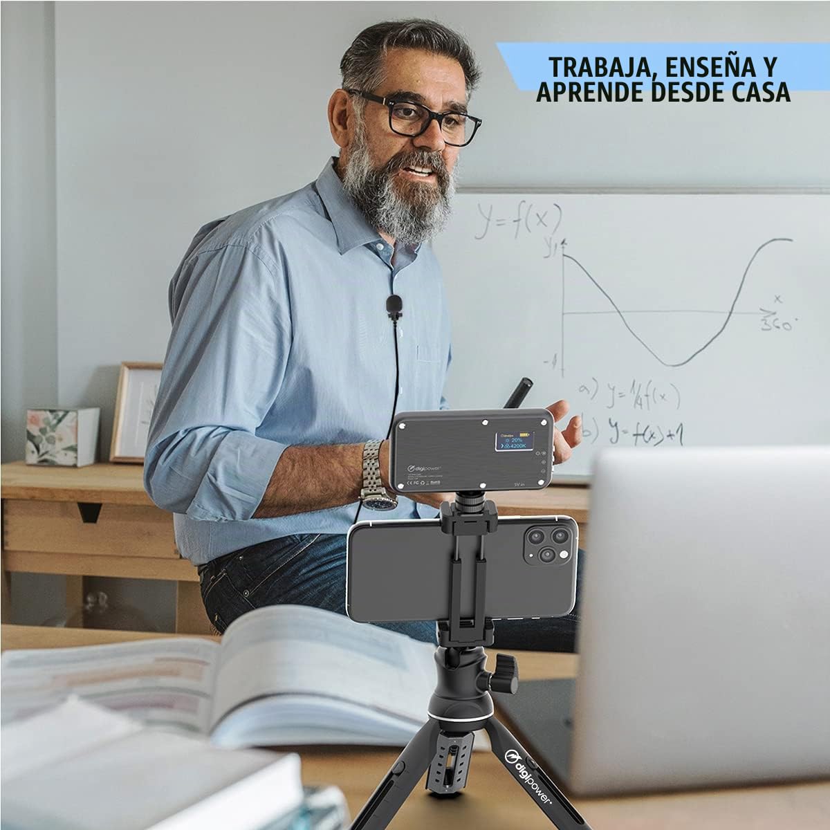 DigiPower The Instructor - Kit de vídeo Profesional (Incluye micrófono, luz LED, trípode y Soporte para teléfono)