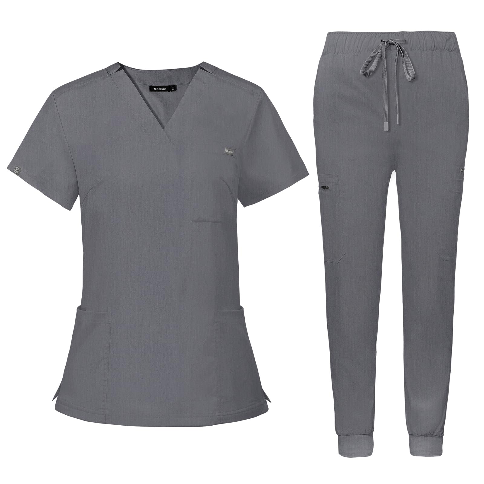 niaahinn Women's Scrub Top with Classic V-Neck & Yoga Jogger Pants Medical Nursing Uniform Set