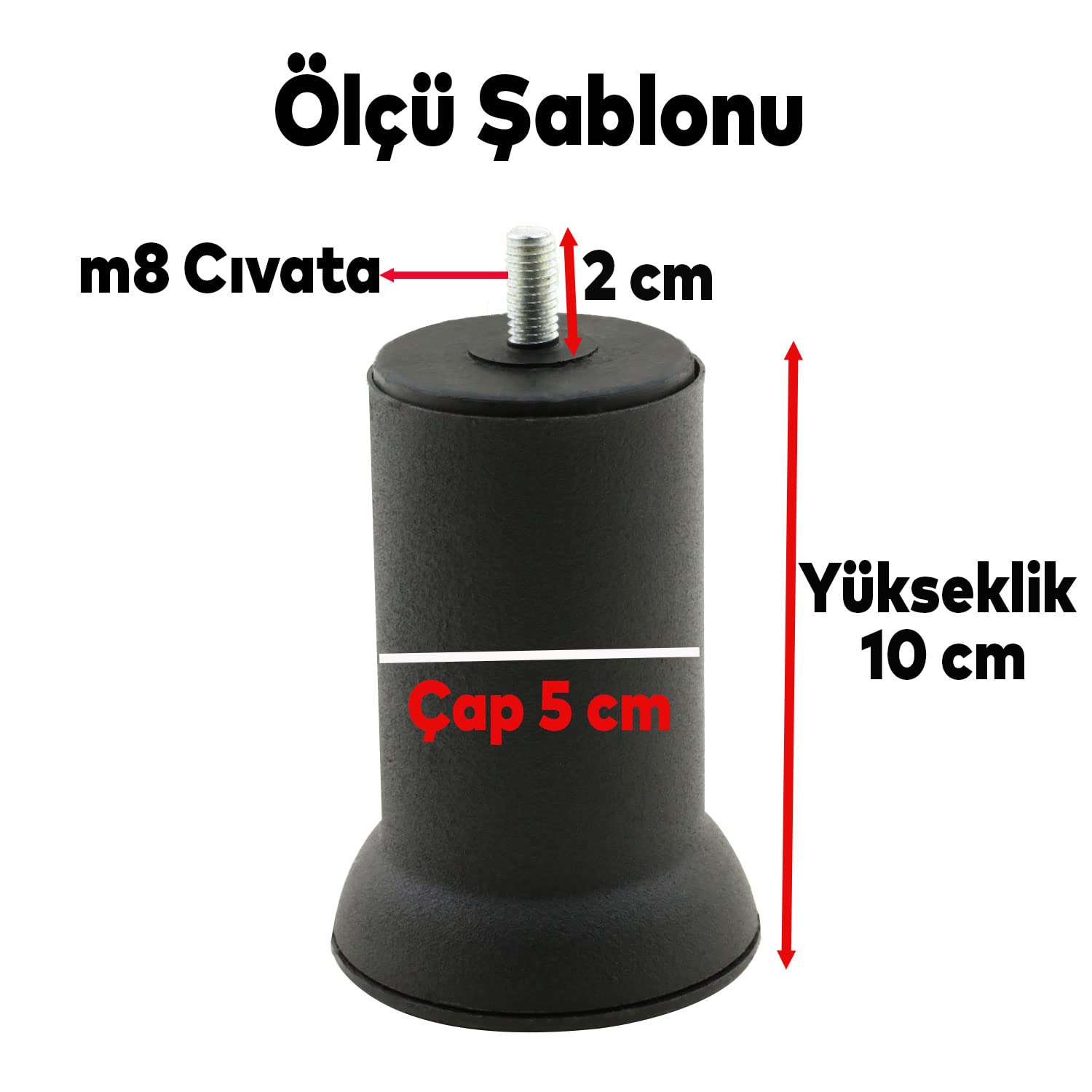 Badem10 Mobilya Metal Kanepe Baza Koltuk Destek Ayağı M8 Civata Siyah Metal Ayak 10 Cm (4 ADET)