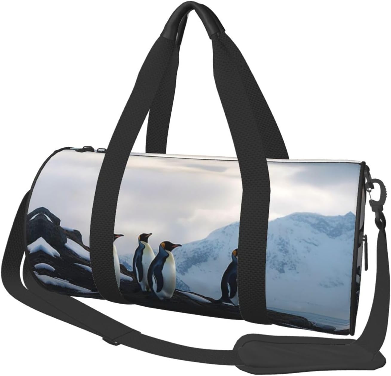Travel Duffle Bag Lightweight Sports Gym Bag for Men Women Foldable Carry On Weekender Overnight Bag Penguins On The Cold Mountain Canvas Sport Duffel Bag for Yoga Business Trip, Black, One Size