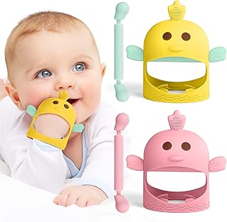 Vicloon Baby Teething Toys, 2 Packs Silicone Baby Teether Toy for Infants 3+ Months, BPA Free Anti-Drop Silicone Mitten Teething Toy for Soothing Sore Gums, Baby Chew Toys for Sucking Needs