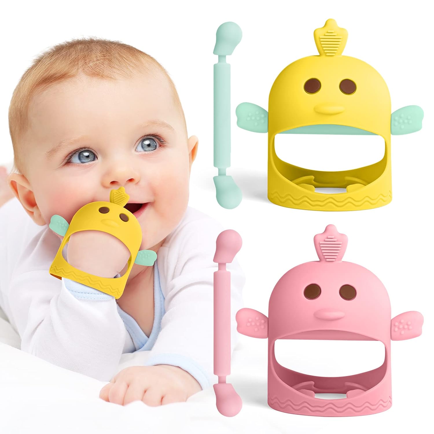 Vicloon Baby Teething Toys, 2 Packs Silicone Baby Teether Toy for Infants 3+ Months