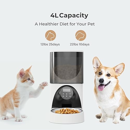 Miniatura 7 de Alimentadores automáticos para gatos, comedero cronometrado para gatos de 4 litros con cuencos elevados, dispensador automático programable de