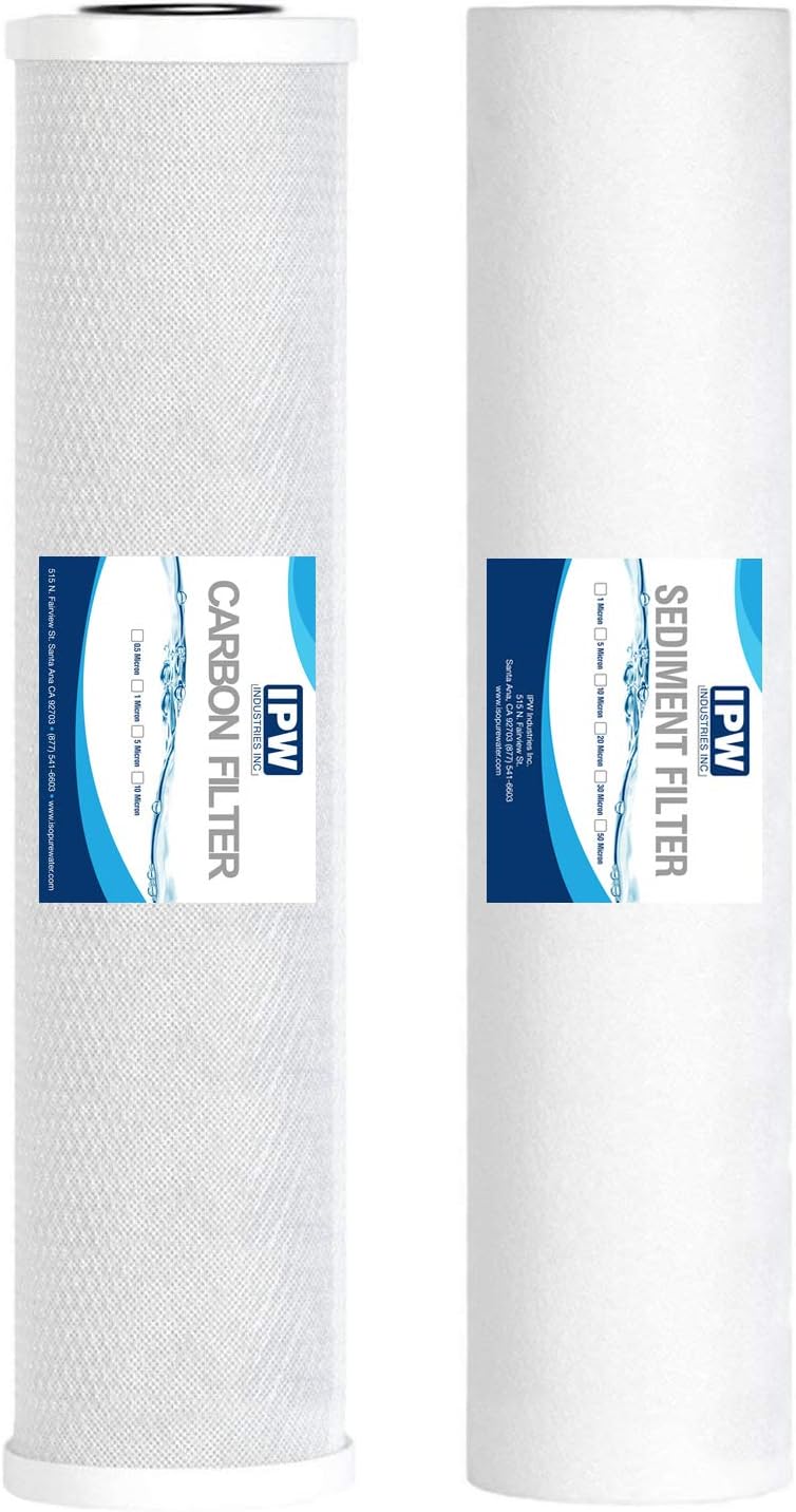 20" x 4.5" Full Flow CTO Carbon Block & Sediment Replacement Filter Cartridges Combo Set | Whole House Filters