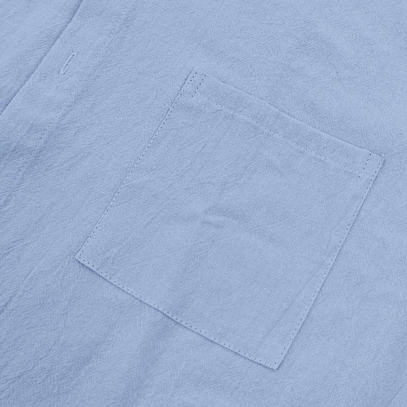 Men's Cotton-Linen Shirt - Short Sleeve Button Down Breathable Business Casual Shirt with Pocket for Vacations - Image 5