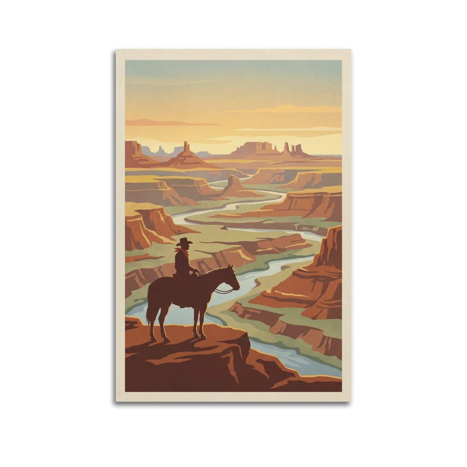 XKUGA Western Horseback Rider Poster Canyon Landscape Old West Modern Decorative Canvas Prints - Ideal Wall Art for Family, Man Cave, Game Room, Boys & Girls Bedroom 20x30inch(50x75cm)