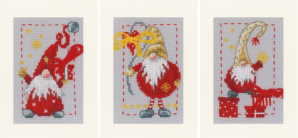 Point de croix compté kit carte de voeux complet broderie lutin de Noël DIY 3x