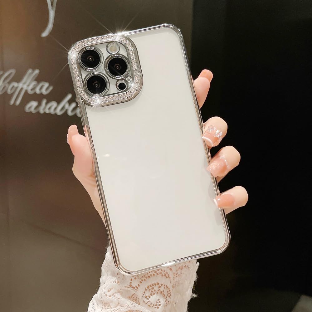 Coque iPhone XS transparente en strass brillants et placage argent chic de haute qualité - 5