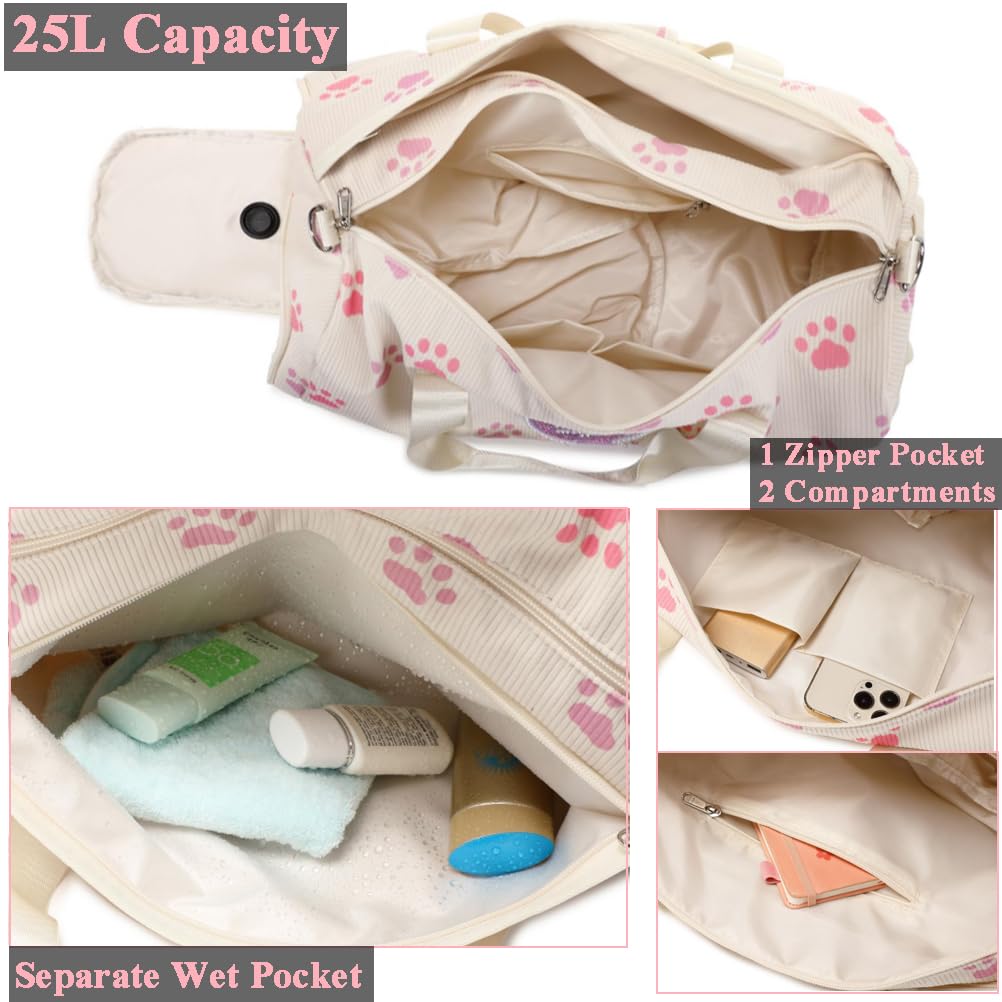 Kimwadalh Sac de Sport pour Filles - Motif Chat, Bandoulière, Danse, Gymnastique avec Compartiment Chaussures et Poche Humide - Tissu Velours Côtelé