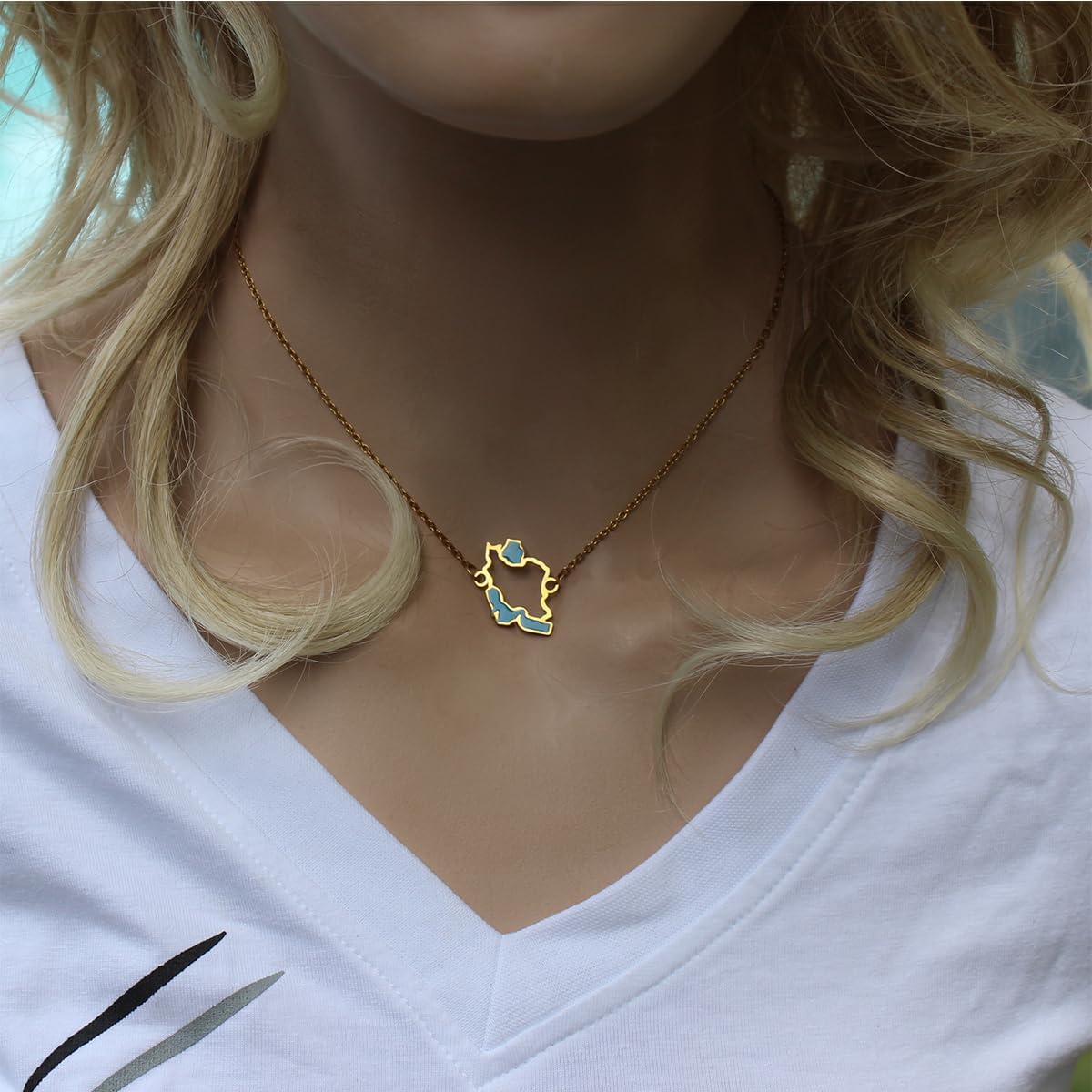 Persian Farsi Iran map Flag necklace chain