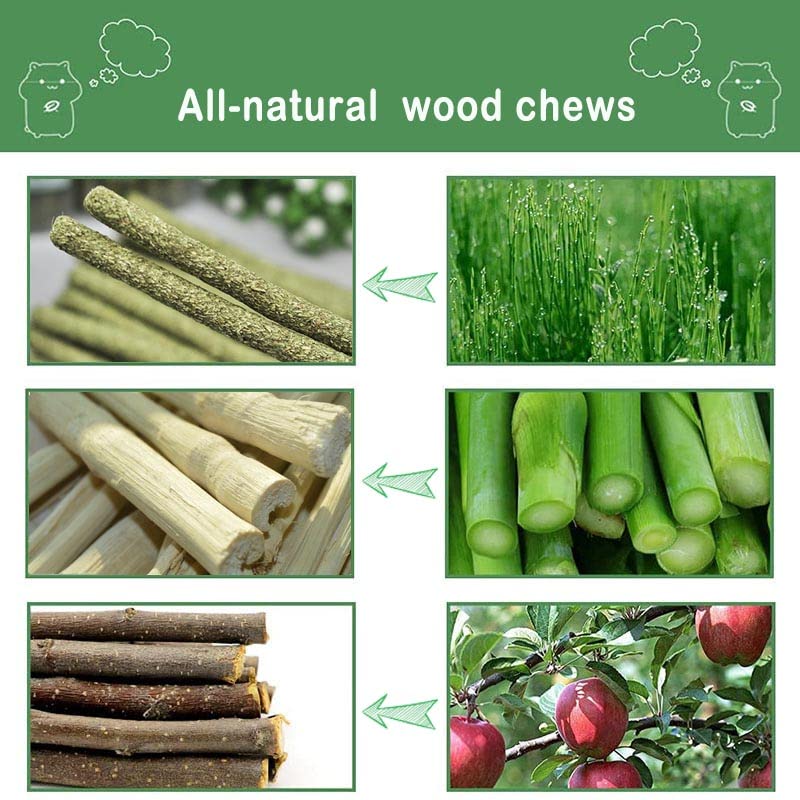 Rabbit Chew Toys for Teeth, Natural Apple Sticks Timothy Hay Sticks Sweet Bamboo Sticks, Hamster Cage Accessories for Chinchilla Bunny Gerbil Rat Degu, Guinea Pig Treats Toys Supplies,5.5 oz - Image 3