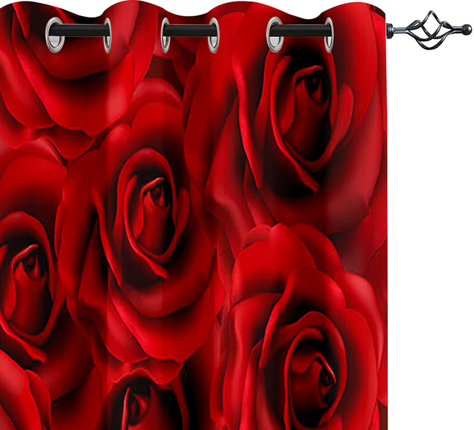 Cortinas Opacas 2 Piezas Salon - Patrón De Flor Rosa Roja De Impresión Cortinas Habitacion Juvenil 234X232cm Cortinas Aislantes Termicas con Argollas Decoración De La Ventana