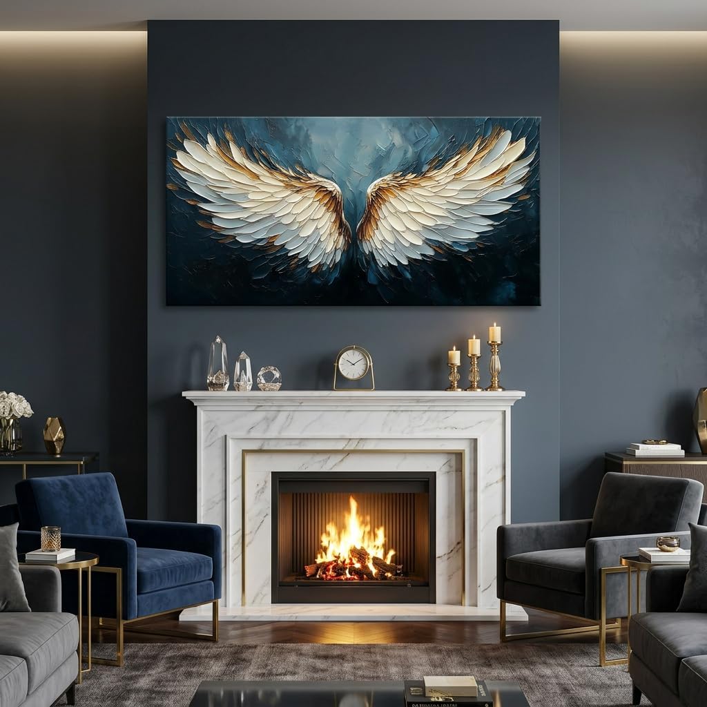 ZESTRILIA Angel Wings Wall Art Blue Oil Painting Reproduction Print Modern Abstract Canvas Paintings Waterproof Artwork Picture for Living Room Bedroom Home Office Kitchen Décor (20x40inch)