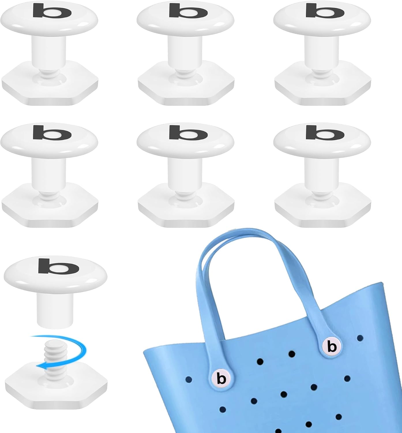 6-Pack Replacement Rivets for Bogg Bag, Rivets for Beach Tote Bag Repair, Rubber Bag Accessories for Women(b White)