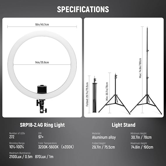 NEEWER Advanced 18 LED Ring Light with Tripod Stand Phone Holder for iPhone Samsung Android Phones for Makeup YouTube Video Blogger Salon (Black)