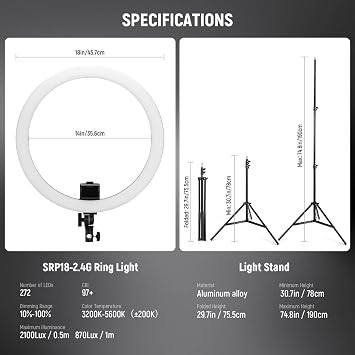 NEEWER Advanced 18 LED Ring Light with Tripod Stand Phone Holder for iPhone Samsung Android Phones for Makeup YouTube Video Blogger Salon (Black)