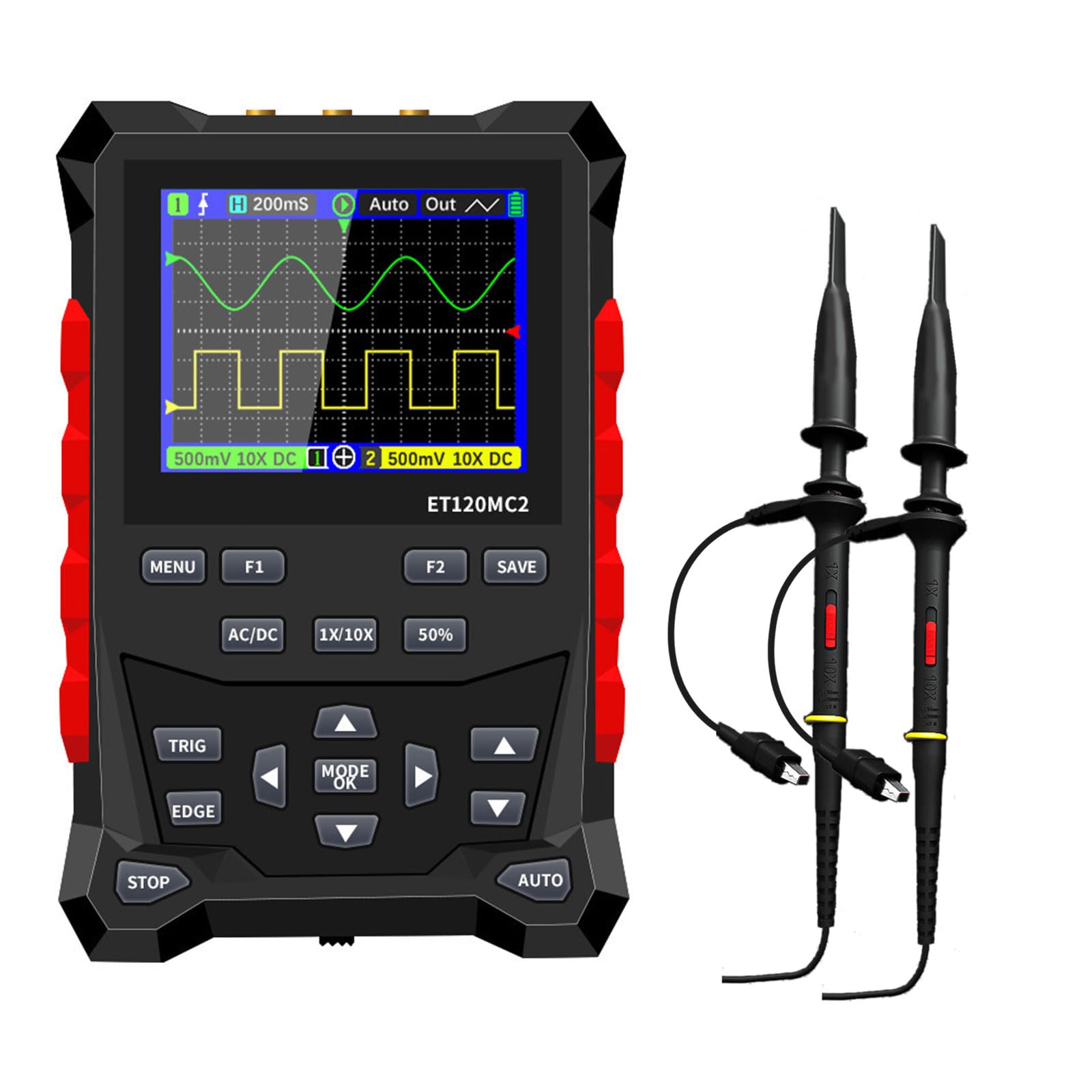 Tsophreniq Digital Oscilloscope 120M Bandwidth 500Msa / S Rate 2.4Inch Waveform Generator With 2 Channel Waveforms Storage Source Output Oscilloscope