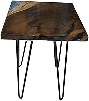 Vista 171 de Mesa de epoxi transparente, mesa de sofá con forma cuadrada, mesa auxiliar de resina de madera, mesa de centro de madera con borde natural para sala