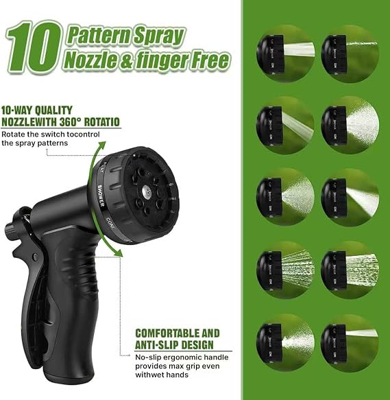 Expandable Garden Hose Pipe 100FT 3 Times Flexible Expanding Magic Lightweight Watering Hose Anti-Leakage with 3/4 1/2 Solid Brass Fittings 8 Function Spray Nozzle (BlackA)