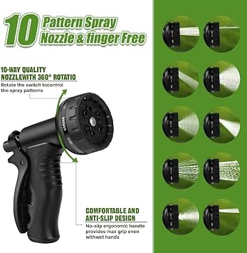 Expandable Garden Hose Pipe 100FT 3 Times Flexible Expanding Magic Lightweight Watering Hose Anti-Leakage with 3/4 1/2 Solid Brass Fittings 8 Function Spray Nozzle (BlackA)