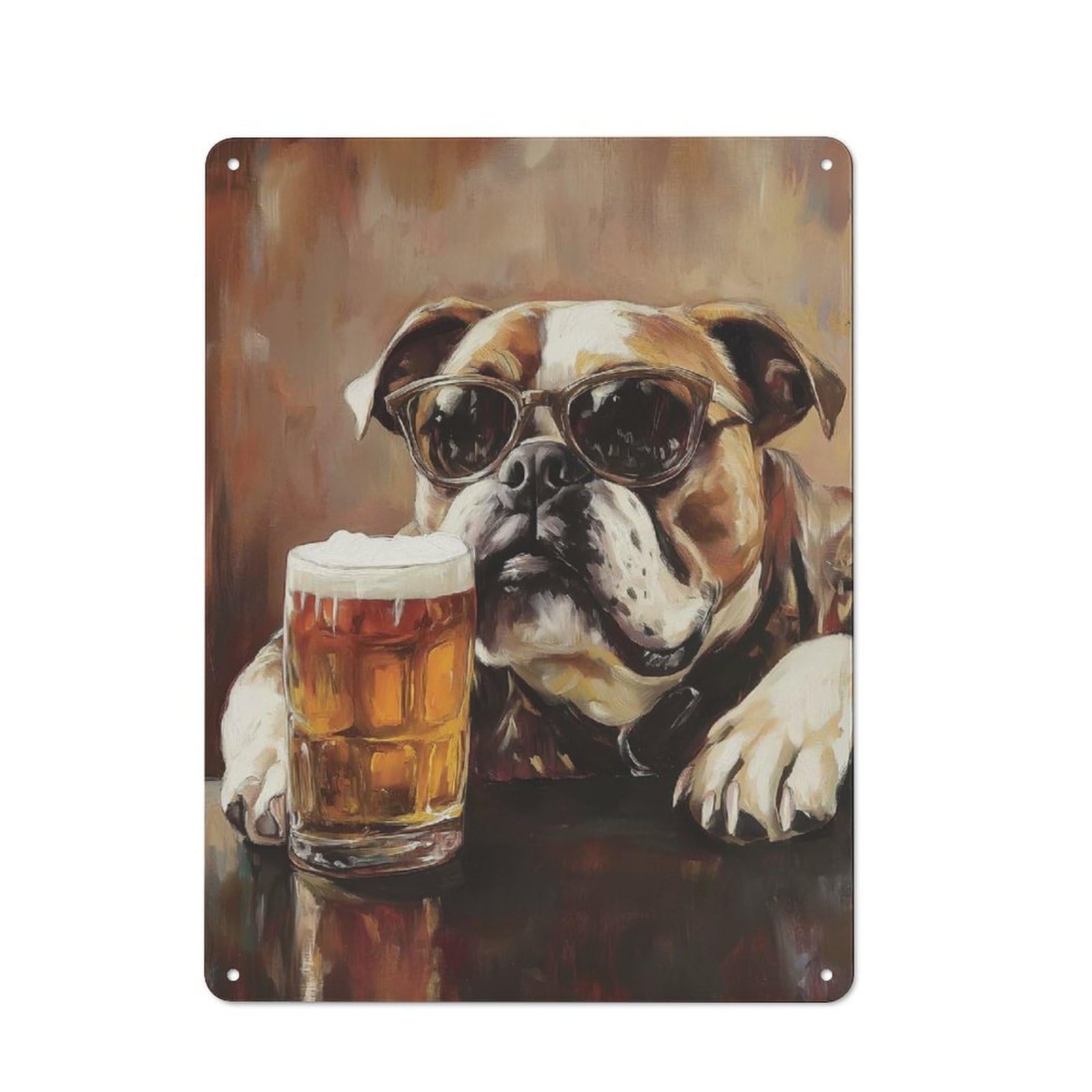 Junmoney Cool Bulldog With Beer Painting Retro Metal Wall Sign 40X30cm With For Café Or Home Bar, For Cooler-Season Styling In Café And Home Bar