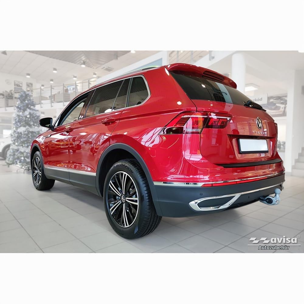 Avisa Matt-Schwarz Edelstahl Heckstoßstangenschutz kompatibel mit Volkswagen Tiguan II / Allspace inkl. Facelift & R-Line 2016-2020 / 2020-2024 'Ribs', Mattschwarz